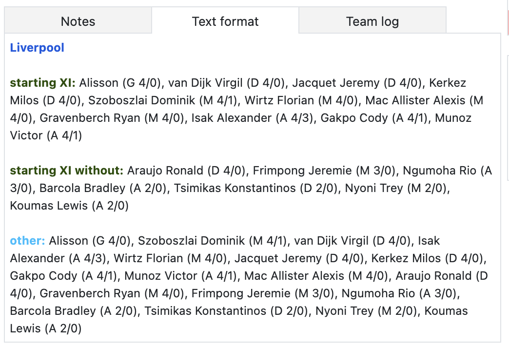 The Text format tab: a ready-to-copy lineup